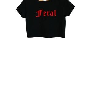 Cotton Crop Top with Red 'Feral' Print